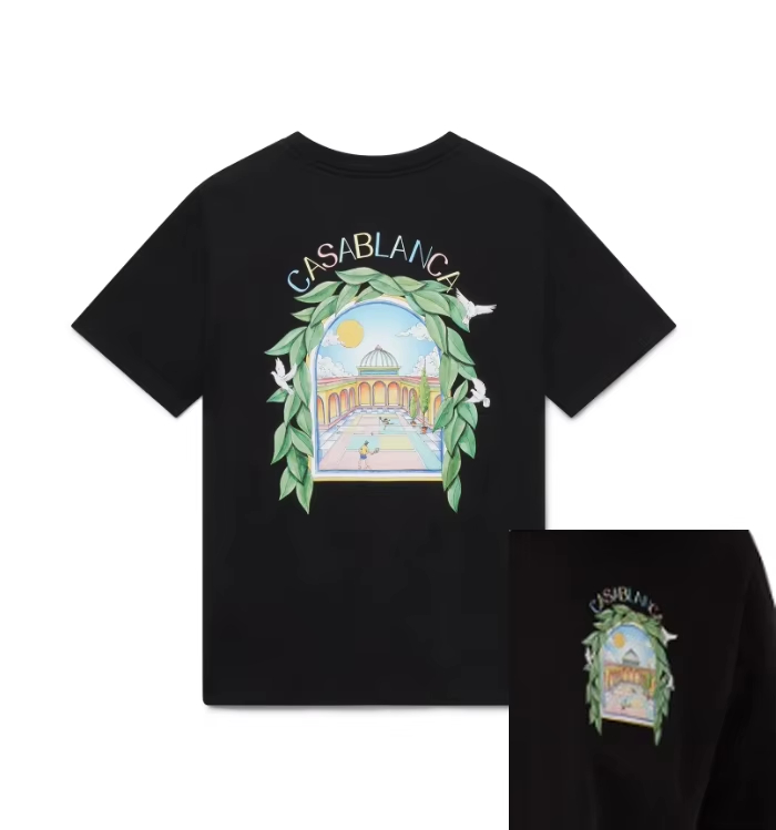 French Streetwear Brand - Kaos Grafis Katun Seni Lengkung Klasik